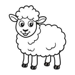 Vector illustration of sheep isolated on white background. For kids coloring book.