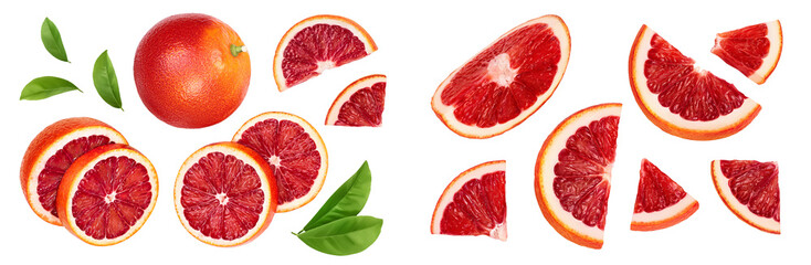 Blood red oranges isolated on white background . Top view. Flat lay