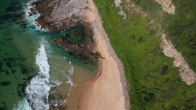 Landscape Of Glenrock Beach In New South Wales, Australia - Drone Shot