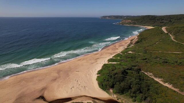 Scenery Of Glenrock Beach And Lagoon In New South Wales, Australia - Aerial Shot