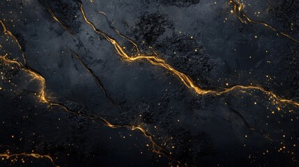 Dark futuristic luxury background with golden flowing lines on a deep black textured surface, elegant and premium design