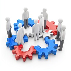 Teamwork gears meeting, white background