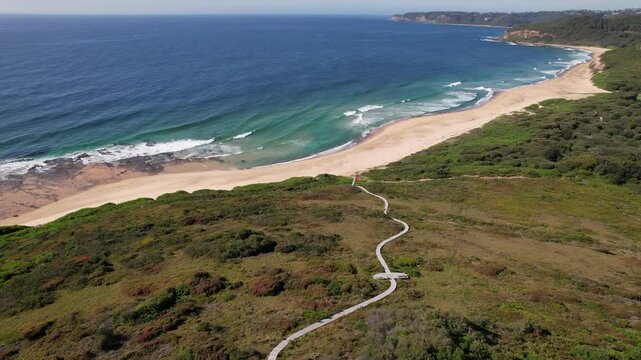 Glenrock Beach With Turquoise Seascape In New South Wales, Australia - Aerial Shot