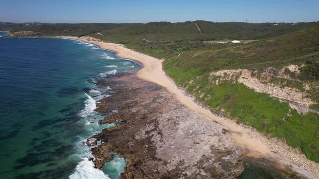 Glenrock Beach With Merewether Lookout In New South Wales, Australia - Aerial Shot
