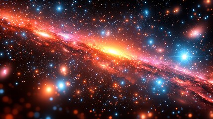Fototapeta premium Cosmic Canvas: A vibrant nebula bursts with fiery orange and cool blue hues, scattered with countless stars in a breathtaking display of celestial beauty.