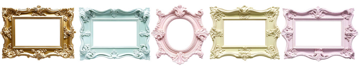 Ornate Baroque-Style Picture Frames in Pastel and Gold, Elegant Vintage Frame Collection