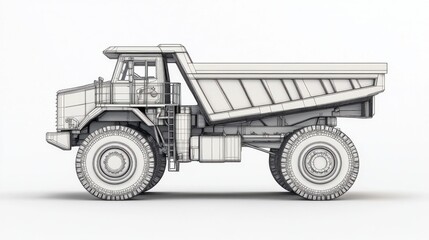 Obraz premium Detailed Wireframe of Heavy Duty Dump Truck Side View Design