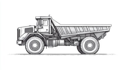 Obraz premium Sketch of Heavy Dump Truck with Detailed Features and Design Elements