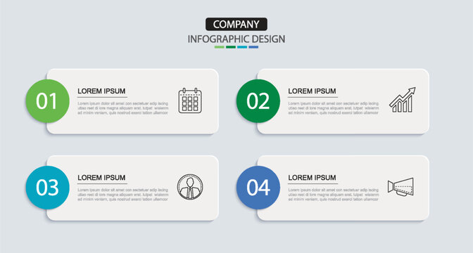4 data infographics rectangle tab layout template. Illustration business abstract background.