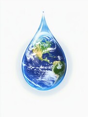 Digital illustration of water drop on globe, symbolizing conservation and protection of our planet.