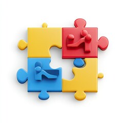 Obraz premium Colorful puzzle pieces with people, healthcare, teamwork, and caregiving