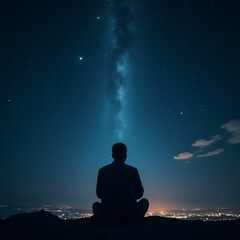 a powerful moment of a person praying alone under the starry night sky during Laylat al-Qadr (The Night of Power)