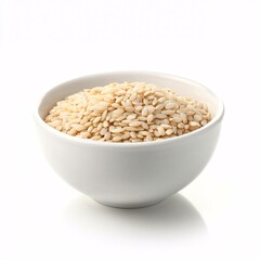 Fresh Raw White Sesame Seeds in Modern White Bowl