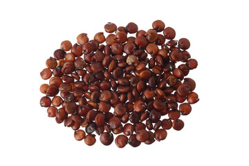 red quinoa seeds isolated on white background. Top view. Flat lay