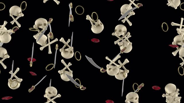 Skull Crossbones Pirates transparent loop tile Swirl with alpha channel. This is a looping and tiling layer element with transparency. Great for transparent screen content