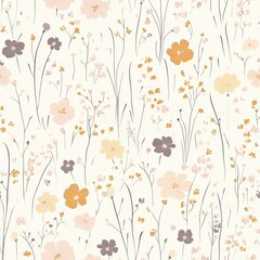 Seamless Pastel Floral Pattern with Dainty Wildflowers in Soft Tones