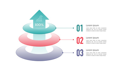 Circle infographic with arrows. 3 process to success. Plan, Strategy, Presentation and Marketing. Vector illustration.