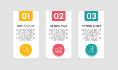 Infographic 3 options and simple design elements. Presentation, Data, Plan and Strategy. Vector illustration.