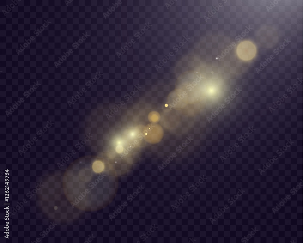 Poster Bokeh background with soft golden light orbs on a transparent grid, ideal for overlays and graphic design projects.