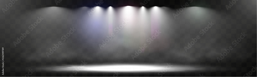 Aufkleber Spotlight stage background with fog and transparent effect. Realistic illuminated empty scene with dramatic lighting.