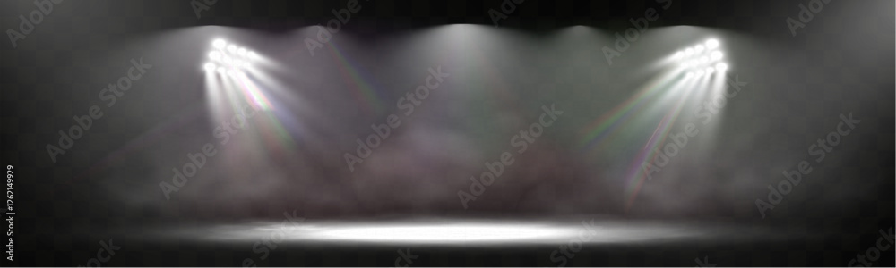 Aufkleber Spotlight stage background with fog and transparent effect. Realistic illuminated empty scene with dramatic lighting.