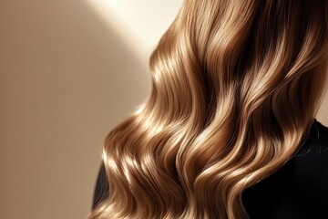 Fototapeta premium Shimmering waves of golden hair cascade elegantly, reflecting so