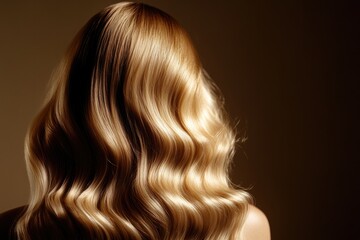 Fototapeta premium Soft, wavy hair cascades elegantly, illuminated by warm, gentle