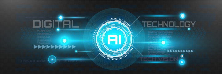 Vector abstract digital background showcasing AI and high-tech concepts, featuring blue light and cyberspace elements, perfect for technology and innovation themes.	