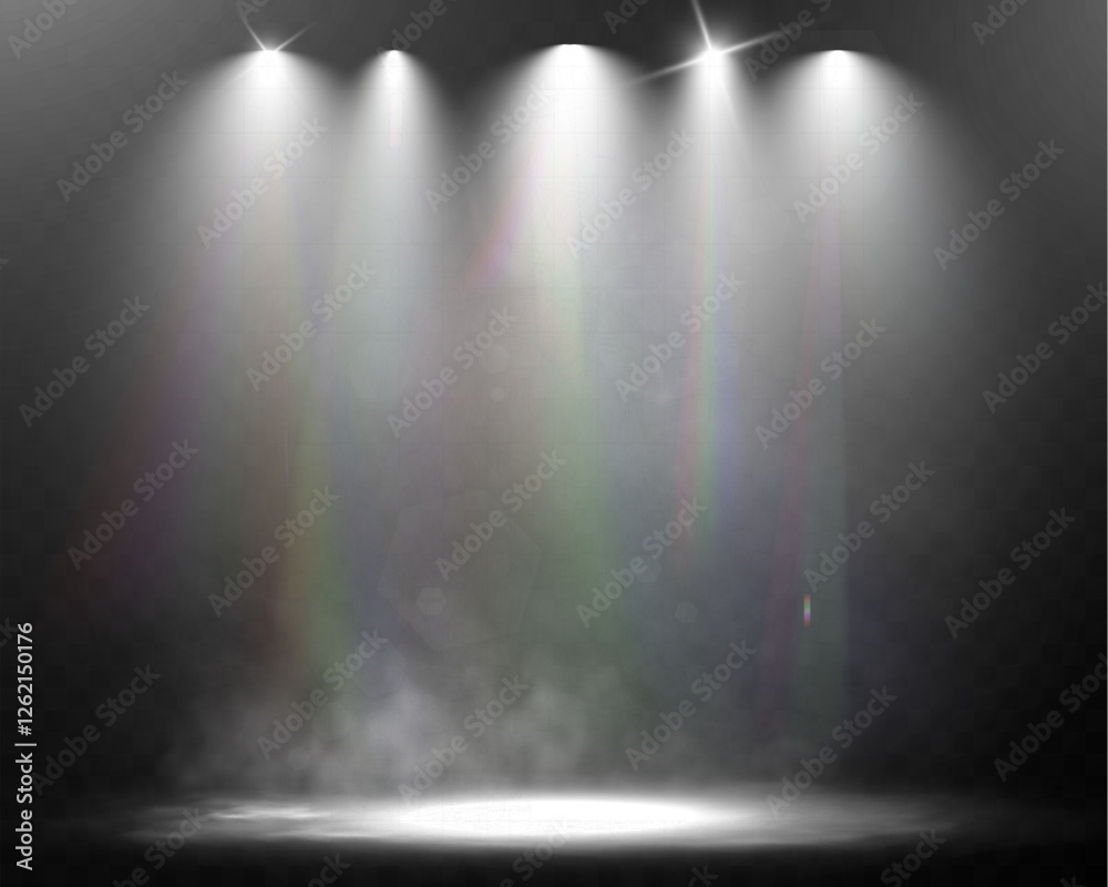 Aufkleber Spotlight stage background with fog and transparent effect. Realistic illuminated empty scene with dramatic lighting.