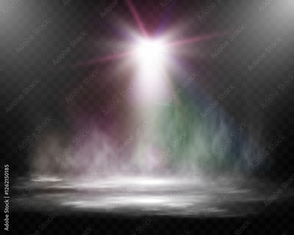 Aufkleber Spotlight stage background with fog and transparent effect. Realistic illuminated empty scene with dramatic lighting.