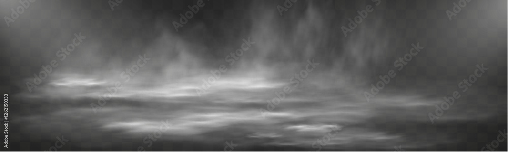 Poster realistic white smoke or mist effect with soft, swirling patterns on a transparent background. perfe