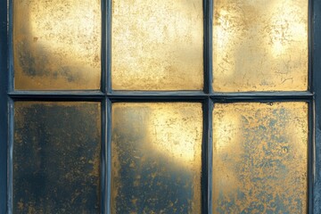 Reflected sunlight through dirty panes of a vintage window