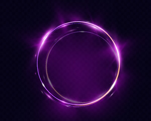 Purple neon glowing circle on dark background, featuring a circle, rectangle, and vertical rectangle with light flares and soft gradients. Elegant futuristic light effects suitable for digital design.