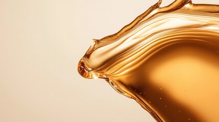 Golden liquid elegantly flowing, capturing light and creating dy