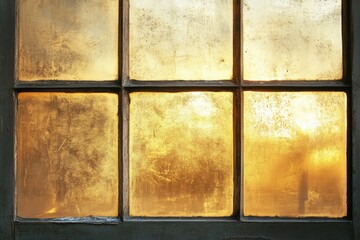 Light streams through aged dirty window with six panes