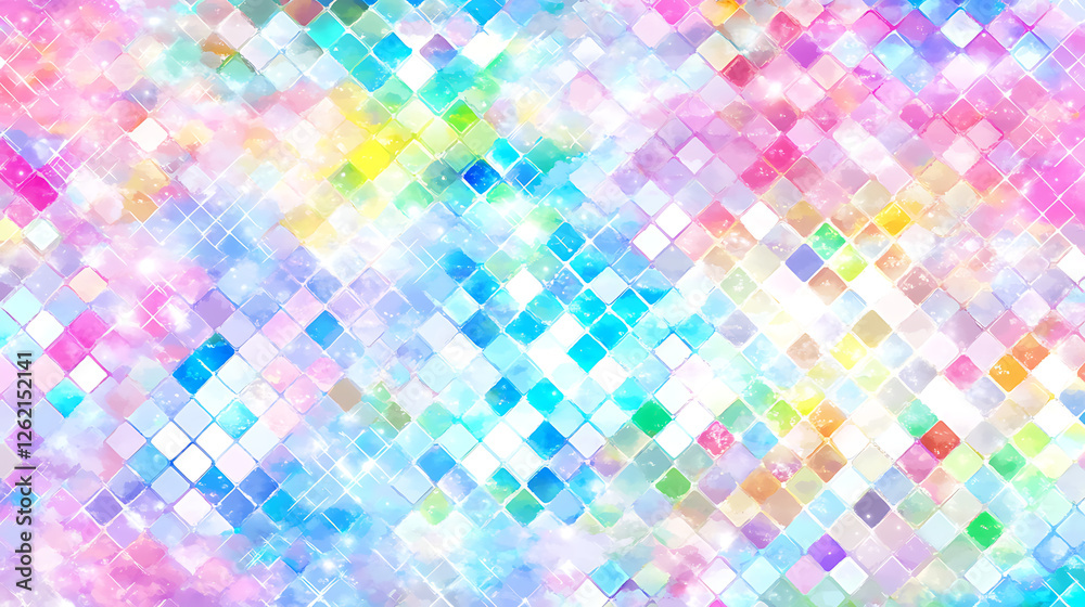 Poster iridescent mosaic tile pattern with sparkling light effects for background textures and design