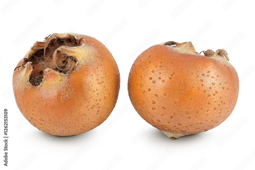 Canvas Prints Brown fresh medlar isolated on white background. Mespilus germanica close-up