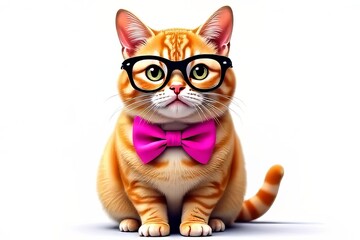 Obraz premium Adorable Ginger Cat Wearing Glasses and Bow Tie