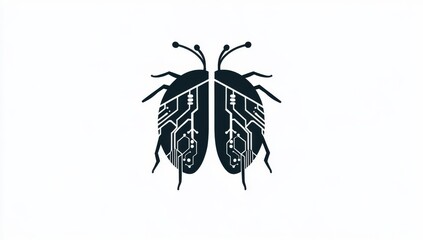 Cybernetic insect digital art, white background, tech concept, logo design