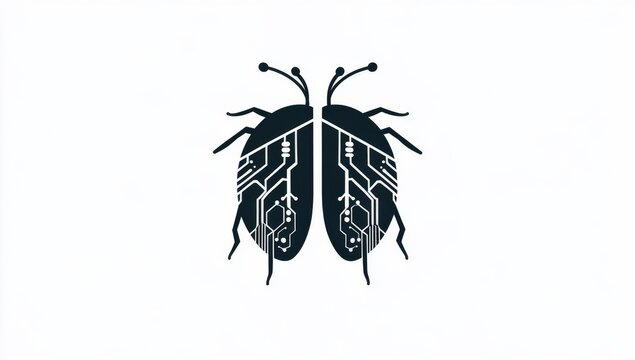 Cybernetic insect digital art, white background, tech concept, logo design