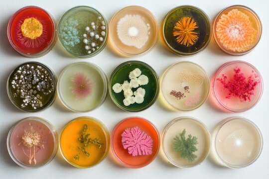 Timelapse captures diverse growth of bacteria and fungi from biological samples over time, timelapse of growth of bacteria and fungi from biological samples in a petri dish