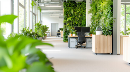 Airy office filled with greenery promoting well-being