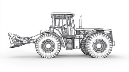 Obraz premium Detailed Outline Drawing of a Powerful Construction Tractor Machine