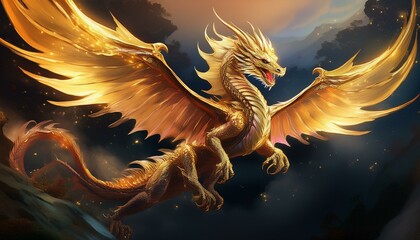 運気がアップしそうな金色の龍のイラスト。AIで生成