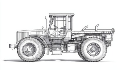 Obraz premium Detailed Wireframe Illustration of a Heavy-Duty Tractor Equipment