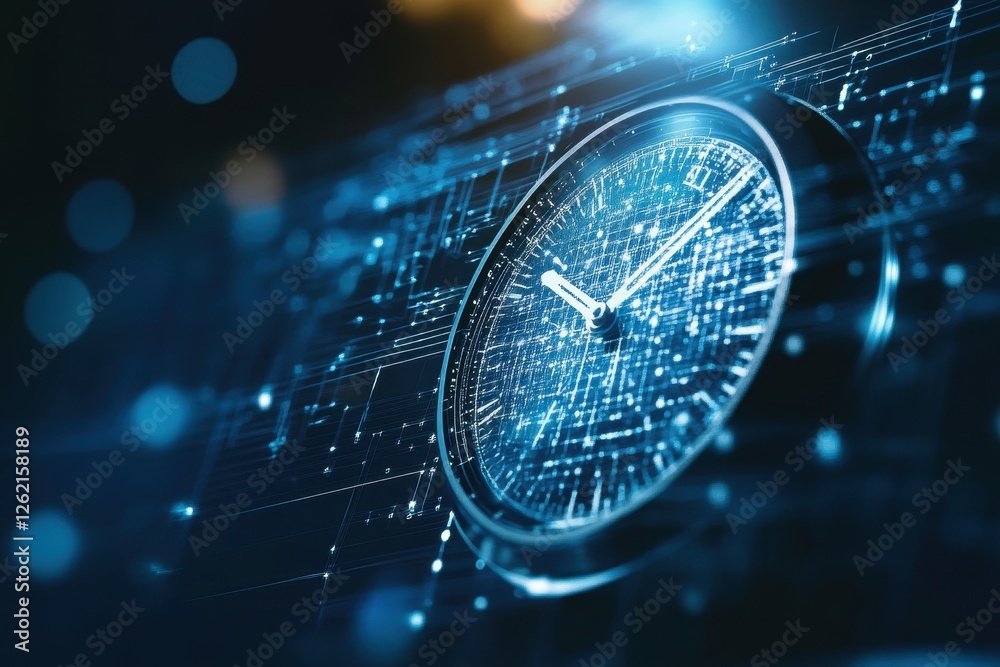 Poster digital clock display integrated with data processing and network connections, clock and data proces