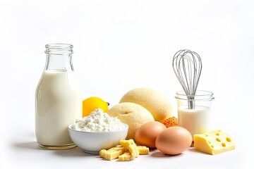 Baking Ingredients - Milk, Flour, Eggs, and Cheese for Delicious Treats