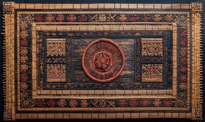 Obraz premium Intricate Thai Native Weave Mat Texture Made from Papyrus, Cultural Artisan Craftsmanship Background, Generative AI