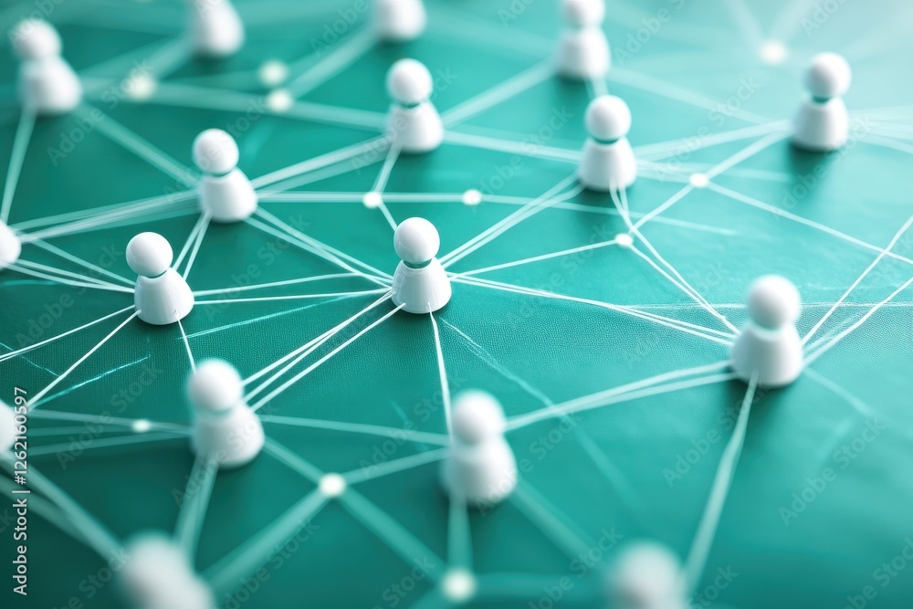 Poster network of connections with multiple nodes on a green digital background showcasing interactions, ne