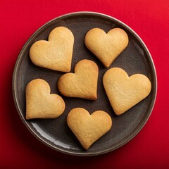 Obraz premium Fresh healthy heart shaped cookies on red background